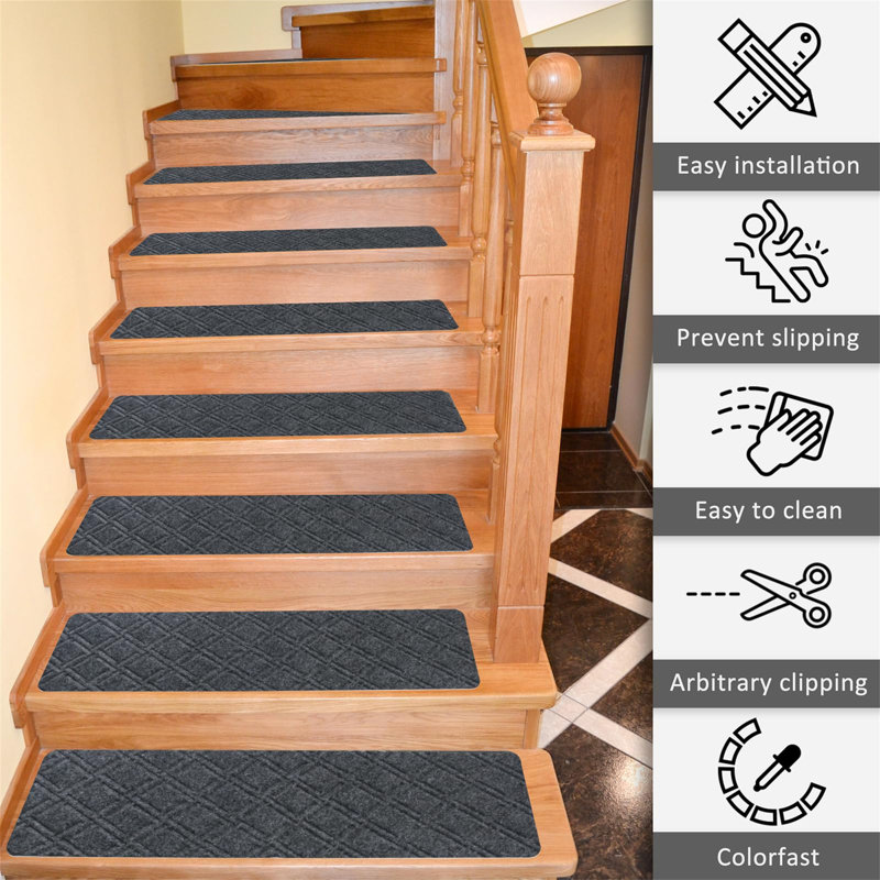 Non-Slip Stair Tread, 14 Pieces Included, Grey Geometric