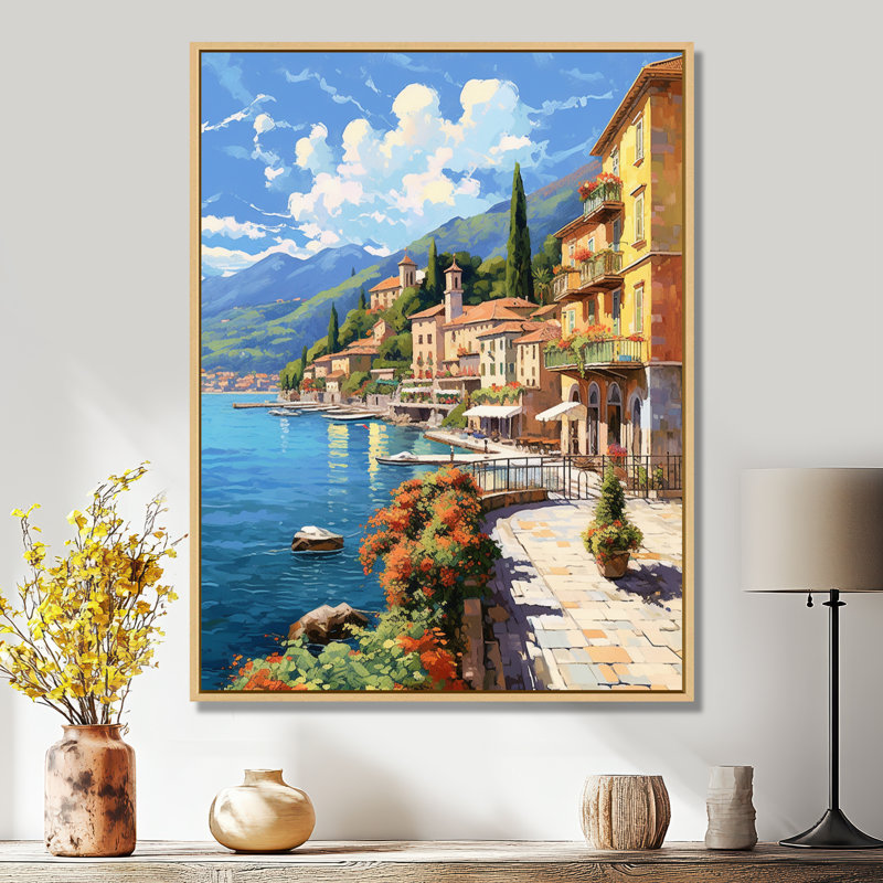 La Dolce Italian Beachside II On Canvas Print, 20" H x 12" W, Floater Framed Print, Maple