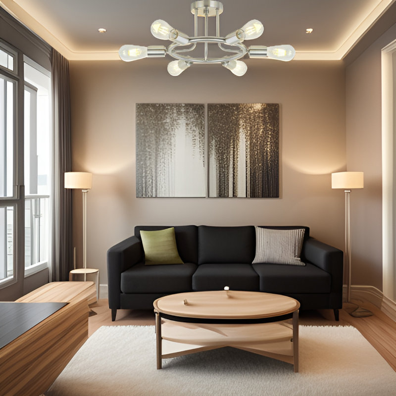 Plafonnier semi-encastré 6 lumières, Nickel brossé