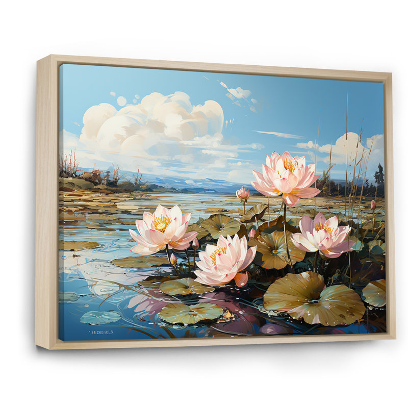 «By The Lake Lotus», impression sur toile, Cadre naturel flottant, 16" H x 32" W