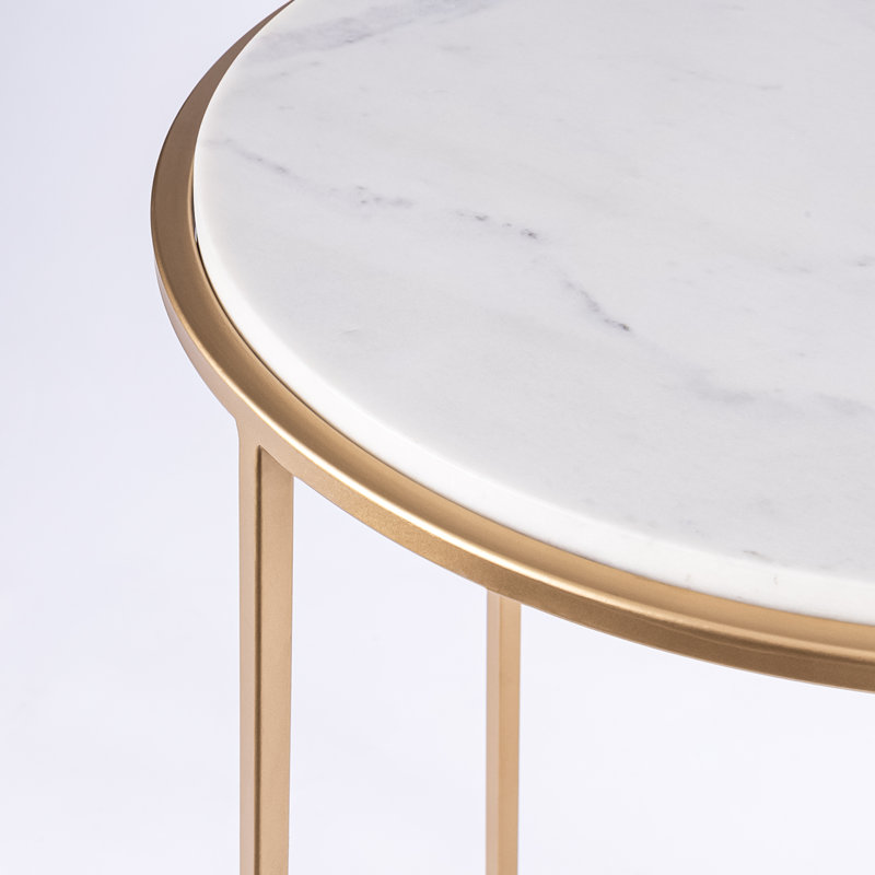 Nikelle Marble Top End Table, White, Gold