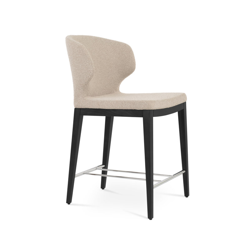 Tabouret de bar et de comptoir en bois Amed Plus, Beige, Wengé, Tabouret de comptoir (siège d'une hauteur de 24 p