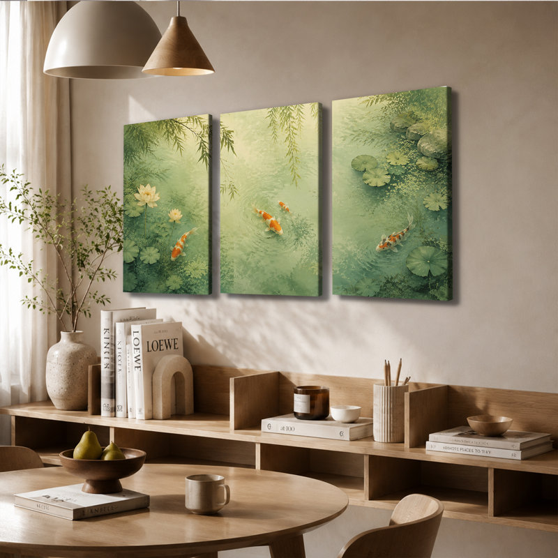 3 panneaux muraux lotus koi aquarium de paysage oriental, reproduction d'art sur toile, 20*30inch*3