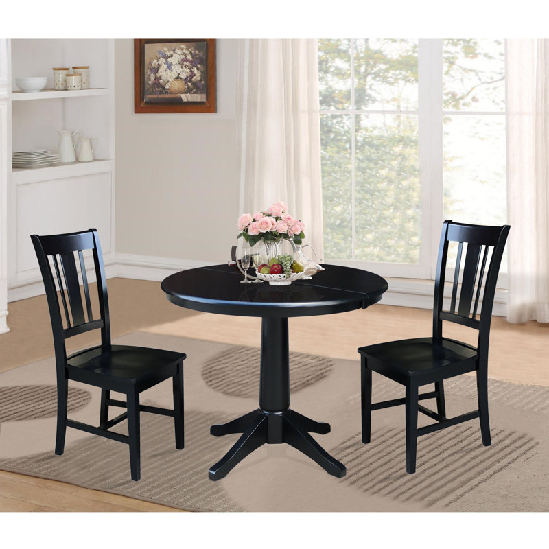 Ensemble de salle à manger en bois massif Aurich, 3 pièces : 1 table, 2 chaises, Noir