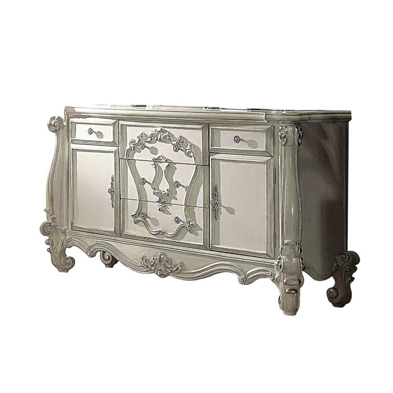 Commode surdimensionnée à 5 tiroirs Sylacastr, Blanc os