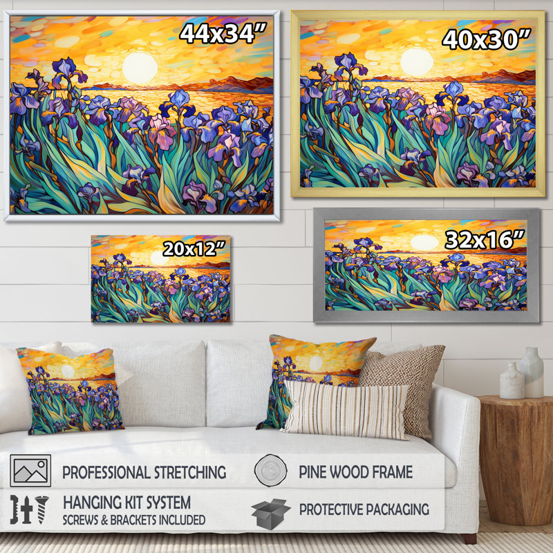 Éclat d'iris bleu au bord du lac II - reproduction, Toile tendue, H 16 po x l 32 po x P 1 po