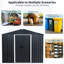 Remise de rangement extérieure noire en métal 8 pi x 6 pi avec fer galvanisé, construction, évents perforés, porte coulissante et cadenas, option d'assemblage facile et robuste-118110807