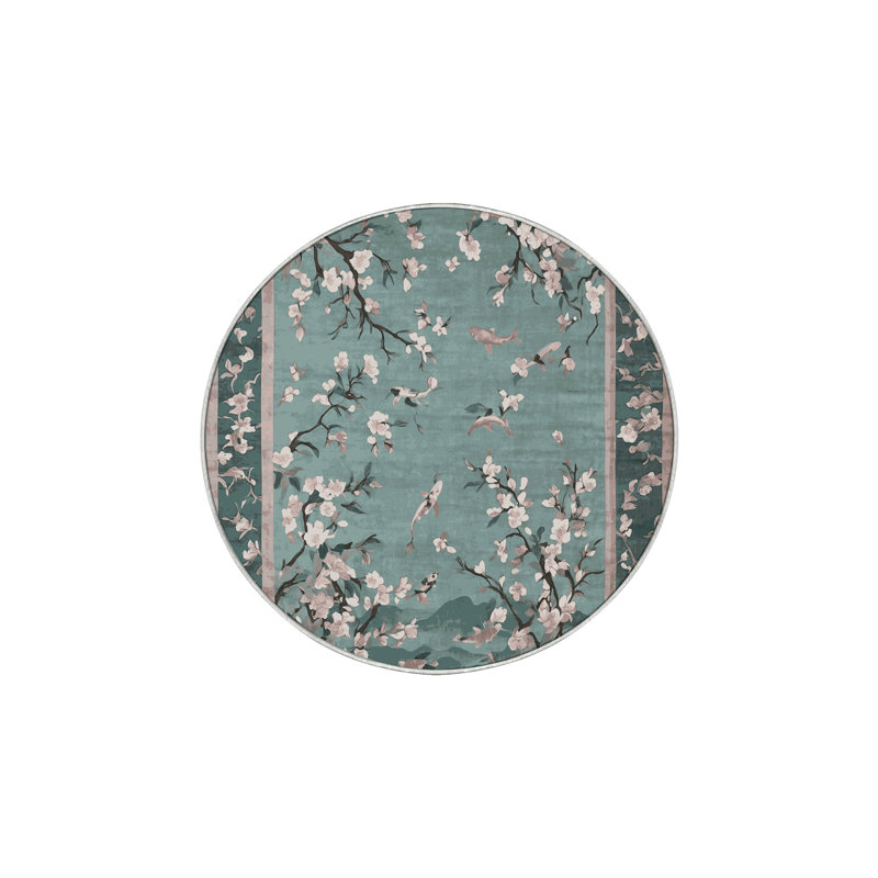 Machine Washable Green Area Rug, Round 3'