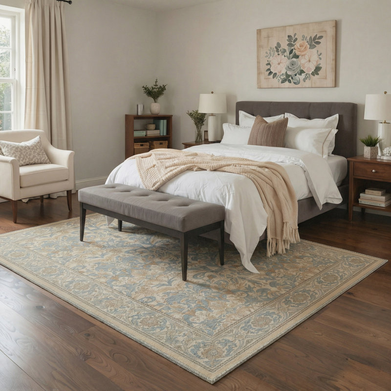 Allendale Verve Floral Machine Washable Blue / Brown Indoor Area Rug with Non-Slip Backing, Rectangle 8' x 10'