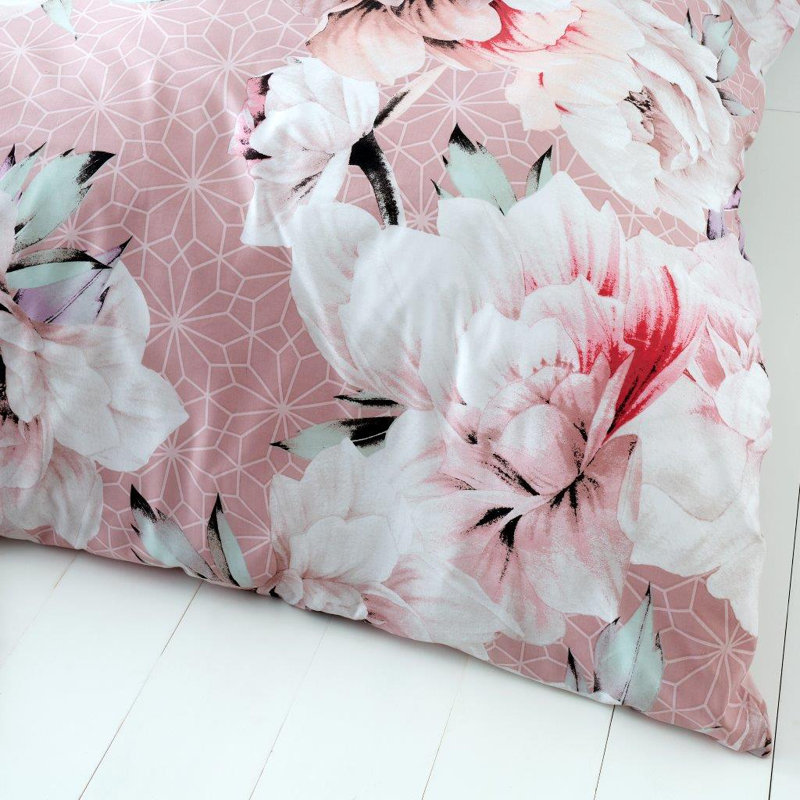 Cotton Blend Floral Duvet Cover Set with Pillowcases, Single - 1 Standard Pillowcase
