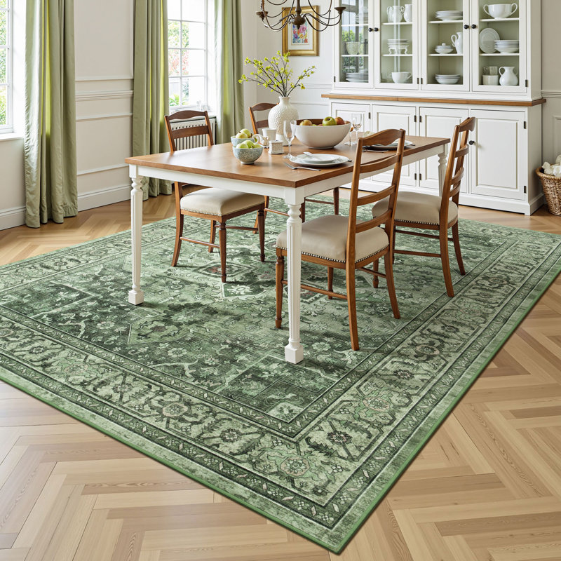 Tapis vert campagne lavable à la machine lavable à la machine pour le salon vert sauge, Rectangle 8' x 10'