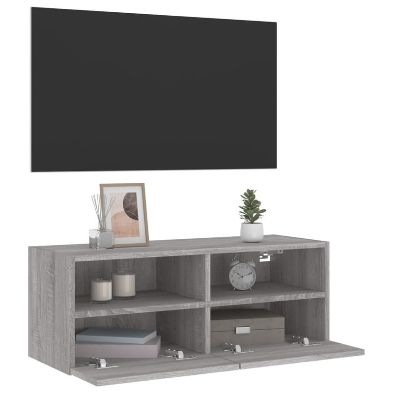 Unfinished TV Stand for TVs up to 28" with Fireplace Included, Grey Sonoma, 11.8"H x 11.8"W x 31.5"L