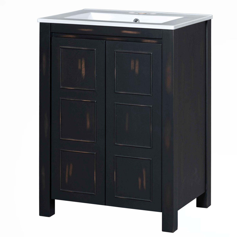 Petit ensemble de meuble-lavabo de style rétro 24 po avec lavabo en céramique, 2 portes à fermeture douce