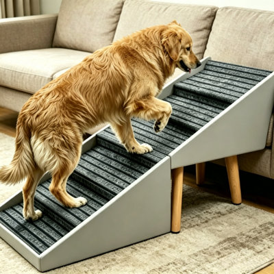 Escalier pour chien 2 en 1 pour lit et canapé 25,2 po Rampe pliable pour canapé 6 marches pour animaux de compagnie et repose-pieds pour petits et grands chiens, gris