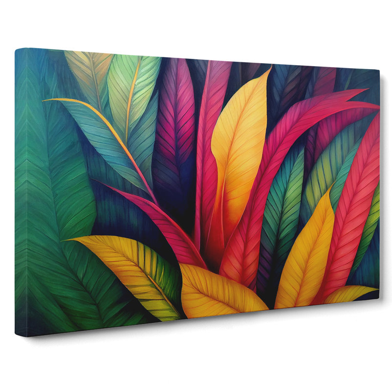 Bright Tropical Leaves - Wrapped Canvas Painting, 50cm H x 76cm W x 3cm D