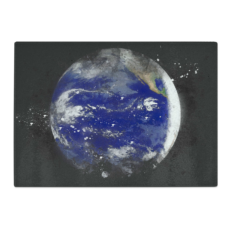 Tempered Glass a Satellite Image of Earth Paint Splash Chopping Board, 28.5 cm x 39 cm