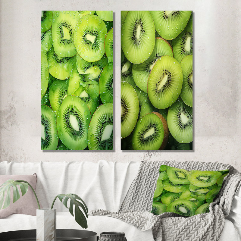 Kaléidoscope kiwi - fruits, ensemble de 2 reproductions d'art mural, H 28 po x l 25 po, Toile tendue