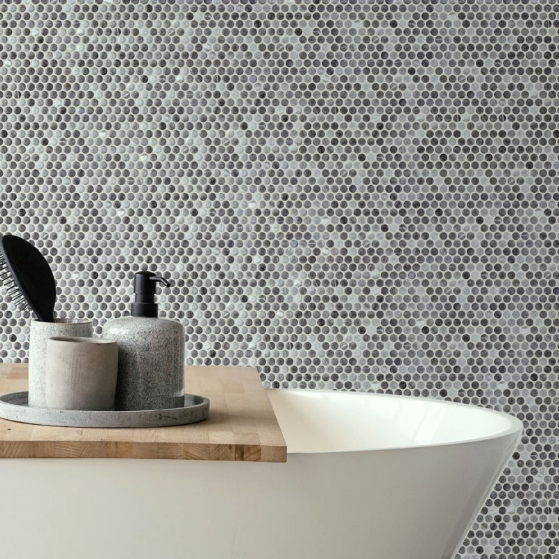 Eterna Penny 12" x 12" Recycled Penny Glass Mosaic Wall & Floor Tile, Sky