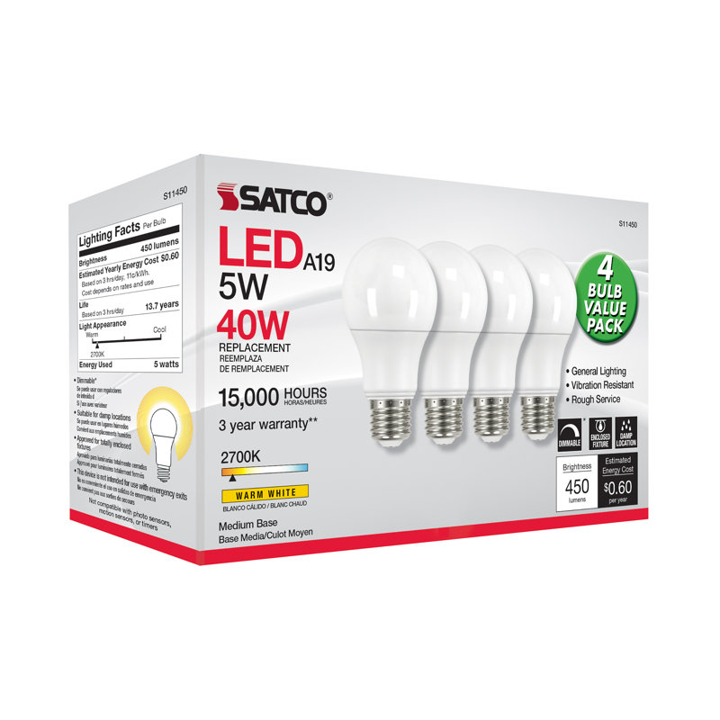 5 Watt White LED Bulb, 2700
