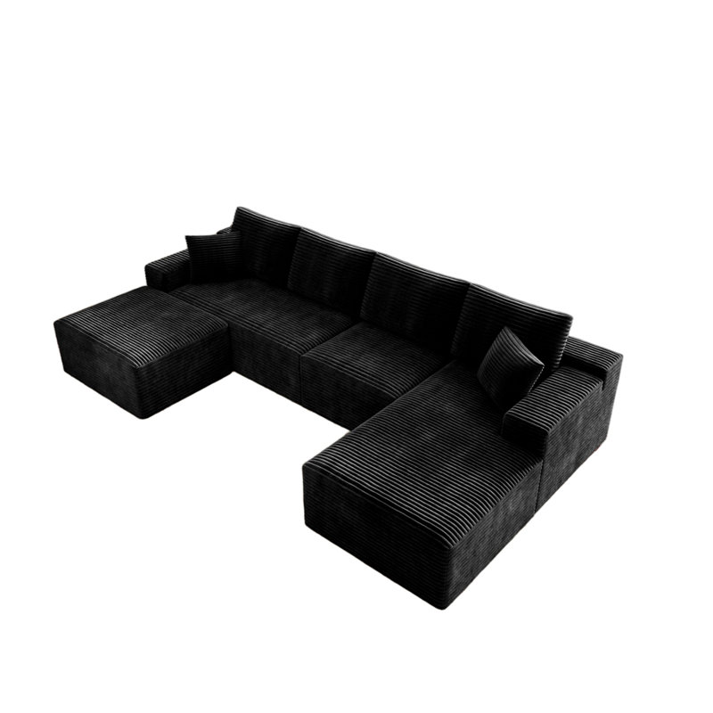 4 - Piece Corduroy Sectional, Right Hand Facing Chaise, White