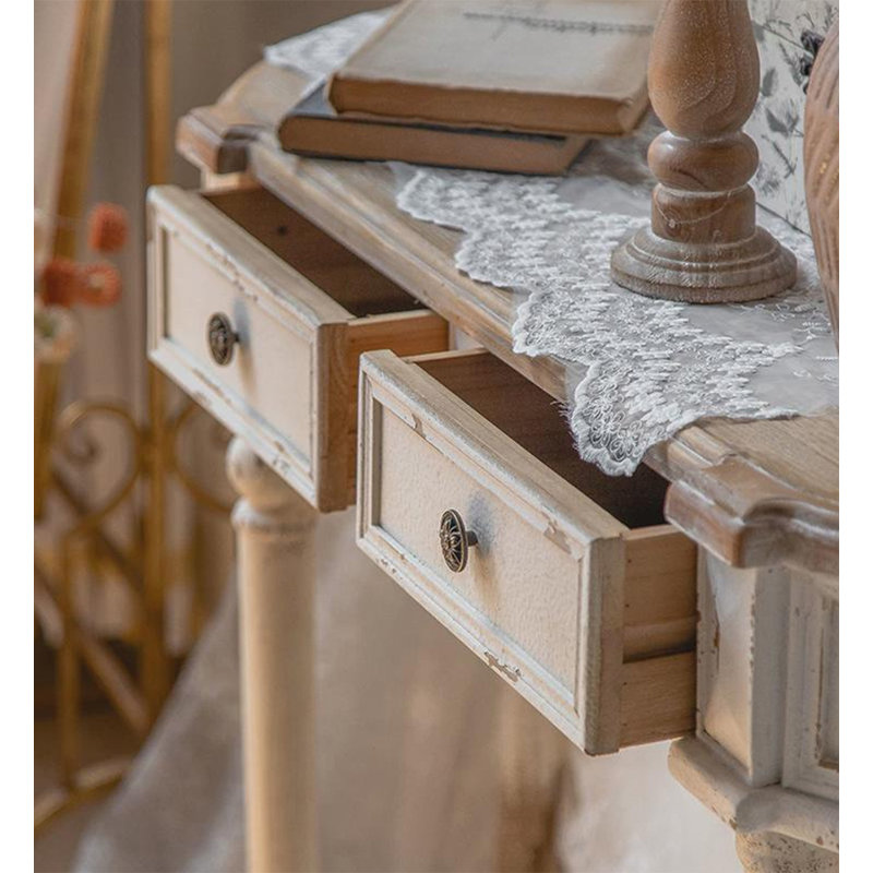 Console courbée de style antique avec plateau en bois rustique