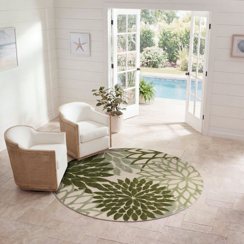 Tapis intérieur / extérieur floral Aril, Rond 5 pi 3 po