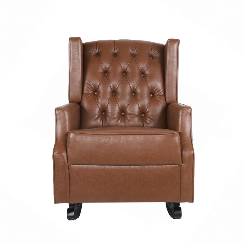 Rocking Chair Nursery, Rocker Chair With Wingback,Solid Wood Frame Armchair With Arm For Nursery, Living Room, Bedroom