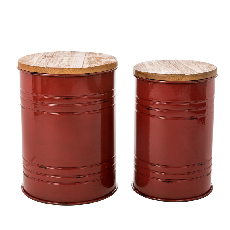 Nicky Solid Wood Top Nesting Tables, Red