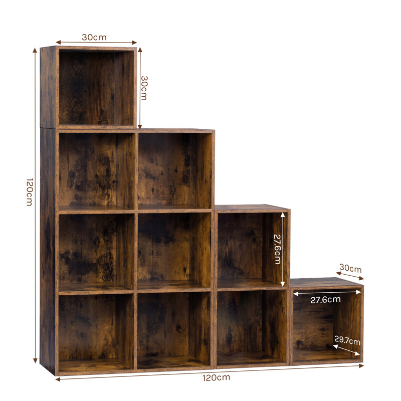 Hegwood 120cm H x 120cm W Step Bookcase, Vintage Brown