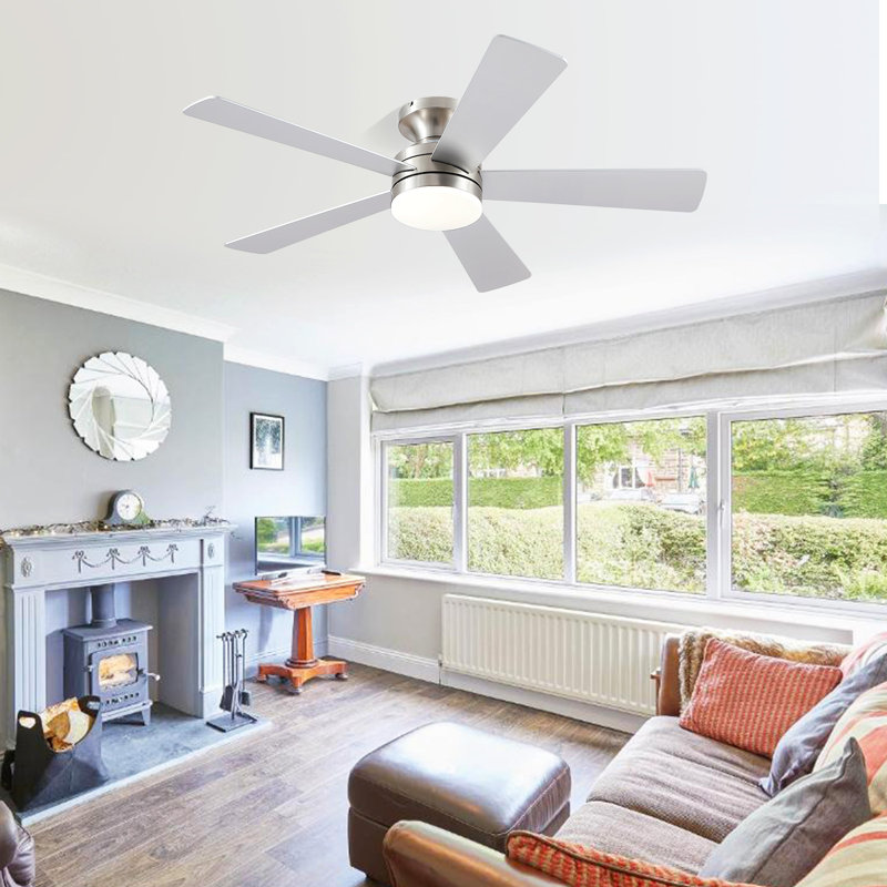 46" Low Profile Ceiling Fan Light With Remote/app Control, Nickel