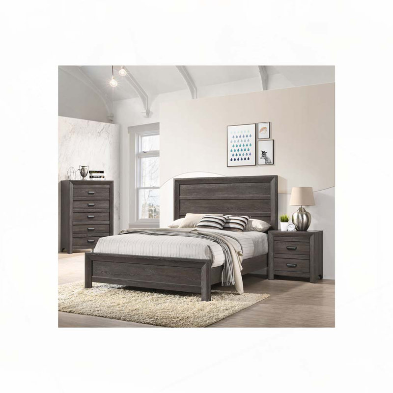 Rustic Wooden Panel Bed, Gray, Queen