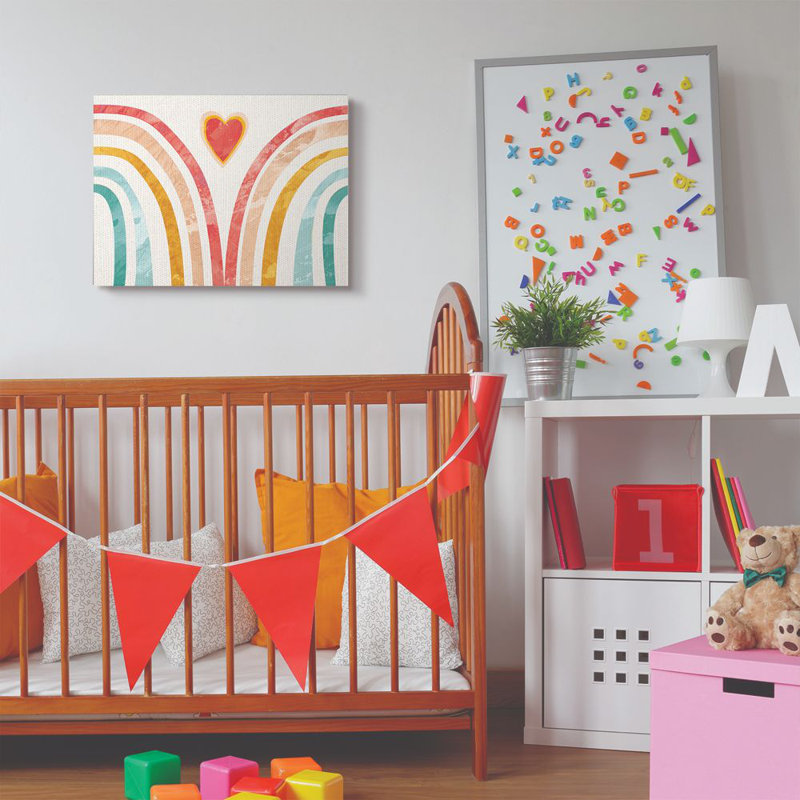 Décoration murale pour enfants «Claar Collage Rainbow Heart», Toile tendue, H 24 po x l 30 po x P 1,5 po