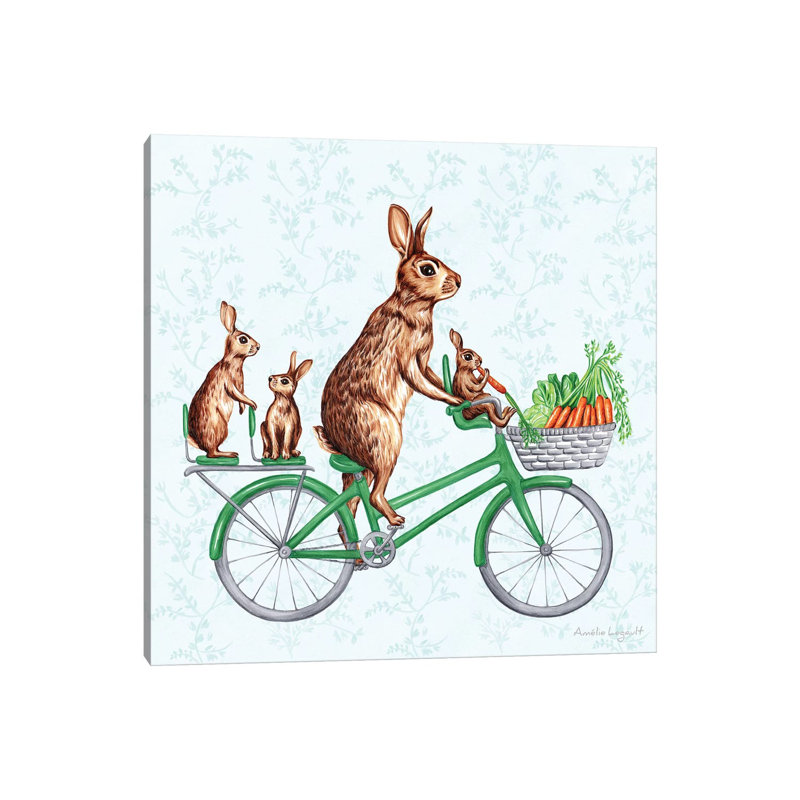 Rabbits on Bike by AmÃ©lie Legault - Wrapped Canvas Square Print, 66.04 cm H x 66.04 cm W x 3.175 cm D