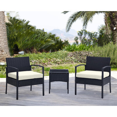 Noli Modern 2-Person Patio Conversation Sets with Polyester Cushions in Black and Cream