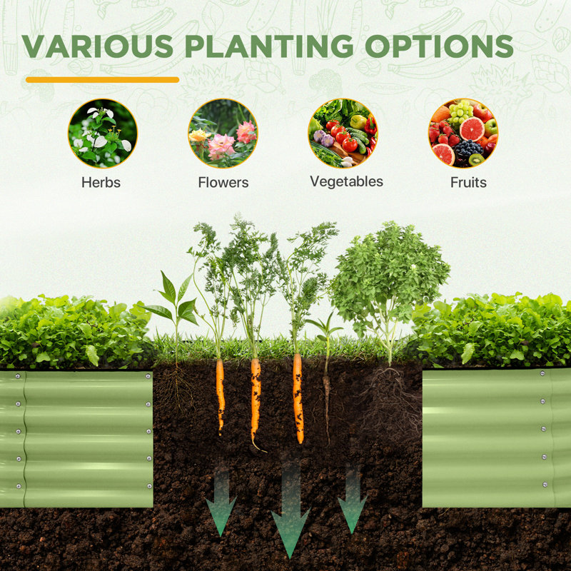 Olive Green Two-Tier Corrugated Metal Raised Garden Bed
