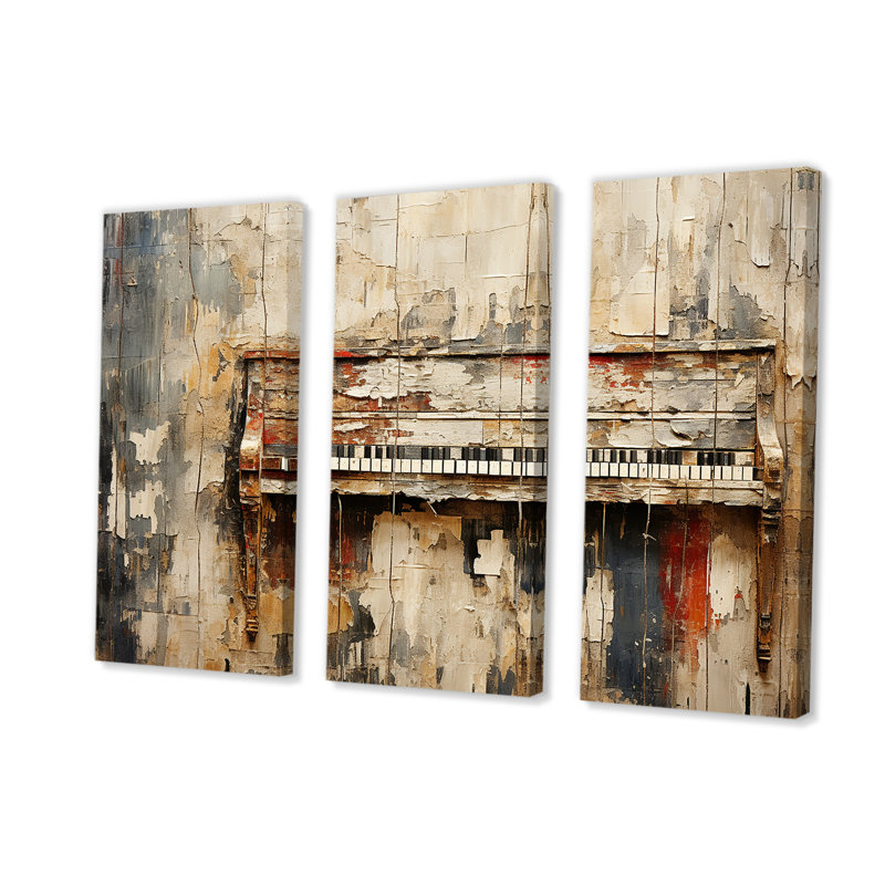 Rustic Brown Piano Melody I - Piano, art mural, H 28 po x l 36 po, Toile tendue