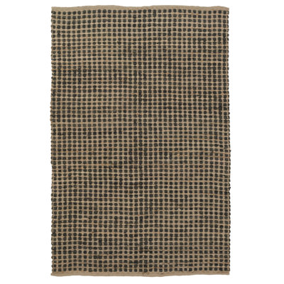 Jazz Hand Loomed Plaid Area Rug in Tan/Black