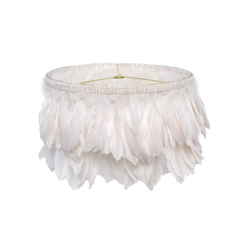 Abat-jour tambour en plumes (araignée), H 9,84 po x l 13,78 po x P 13,78 po, Blanc