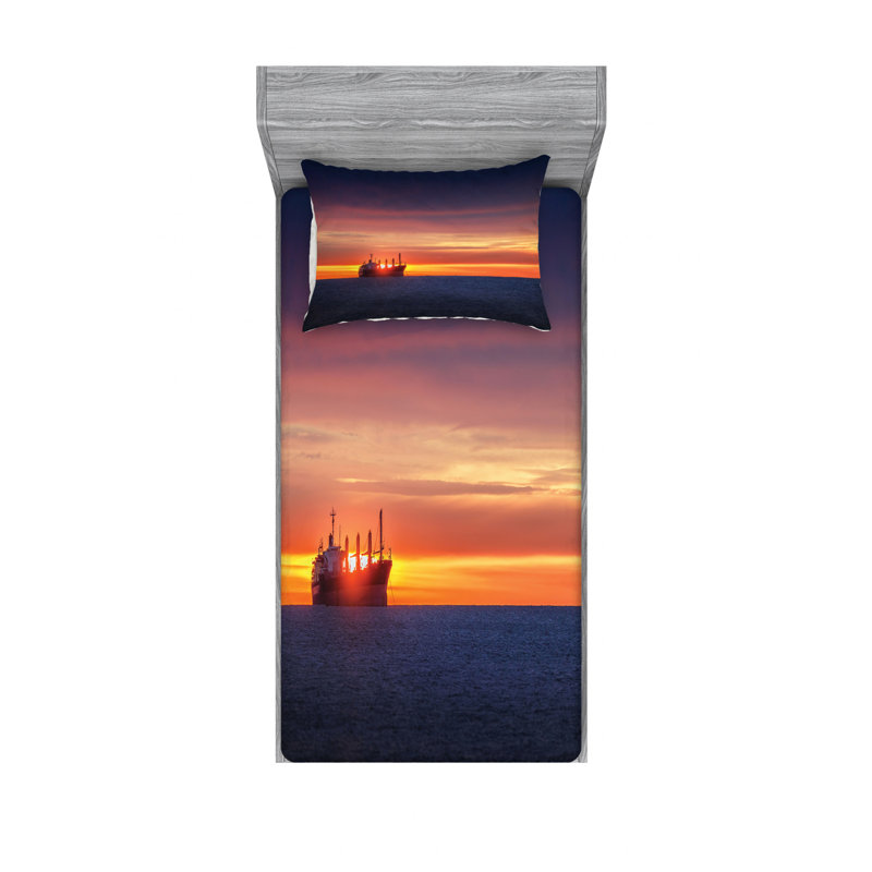 Twin Blue Microfiber Nautical Print Sheet Set