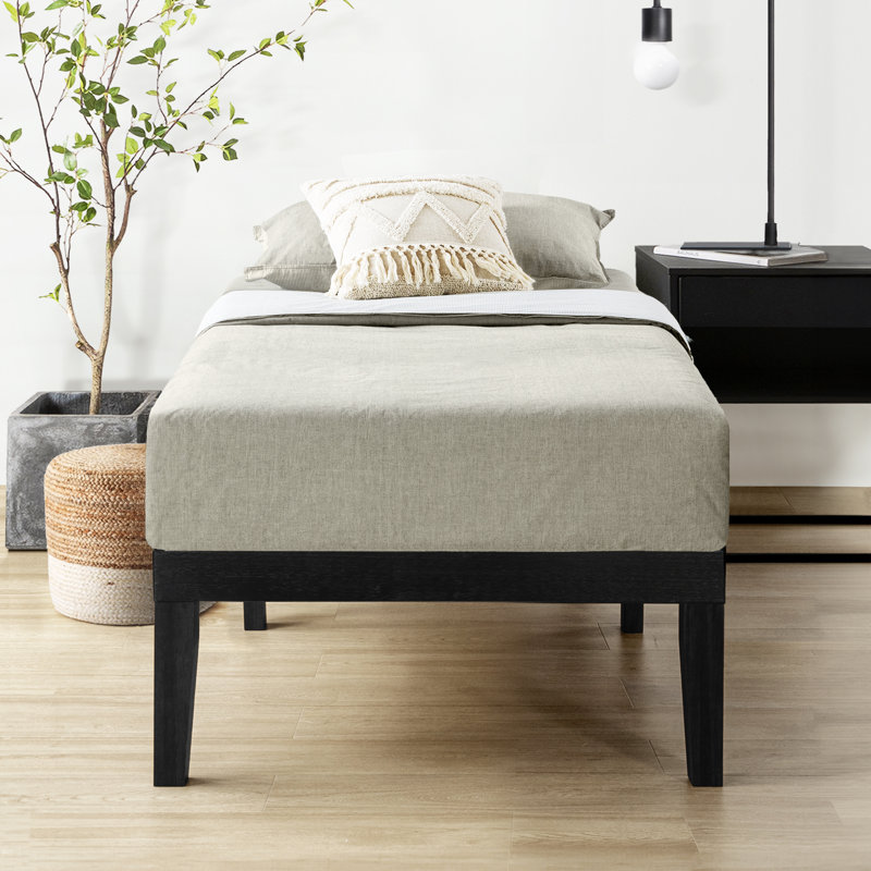 Lit plateforme en bois massif Kizer, Simple, Noir