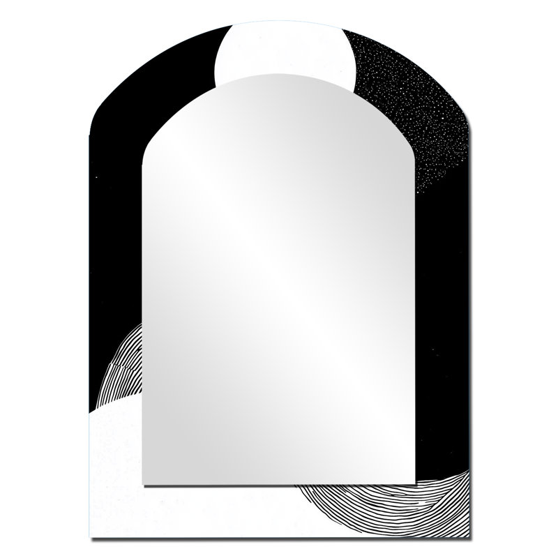 Balance Of Dark Force Harmony I - Geometric Arch Decorative Mirror, Modern Asymmetrical Large Wall Mirror, Printed Metal Art