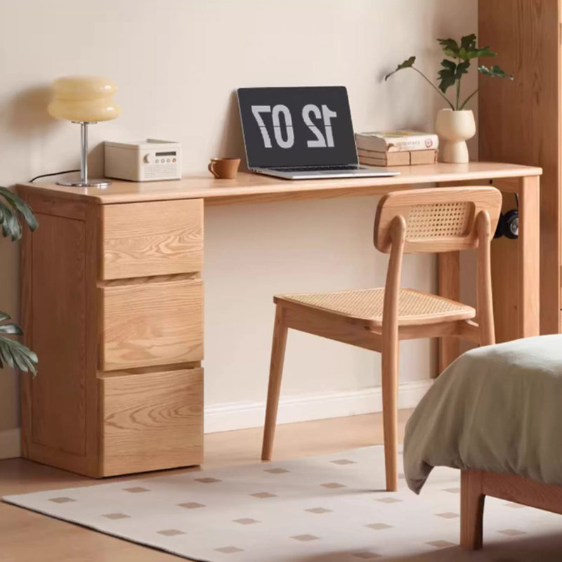 Bureau rectangulaire en bois massif avec 3 tiroirs Burlywood, 29.53" H x 39.37" W x 15.75" D