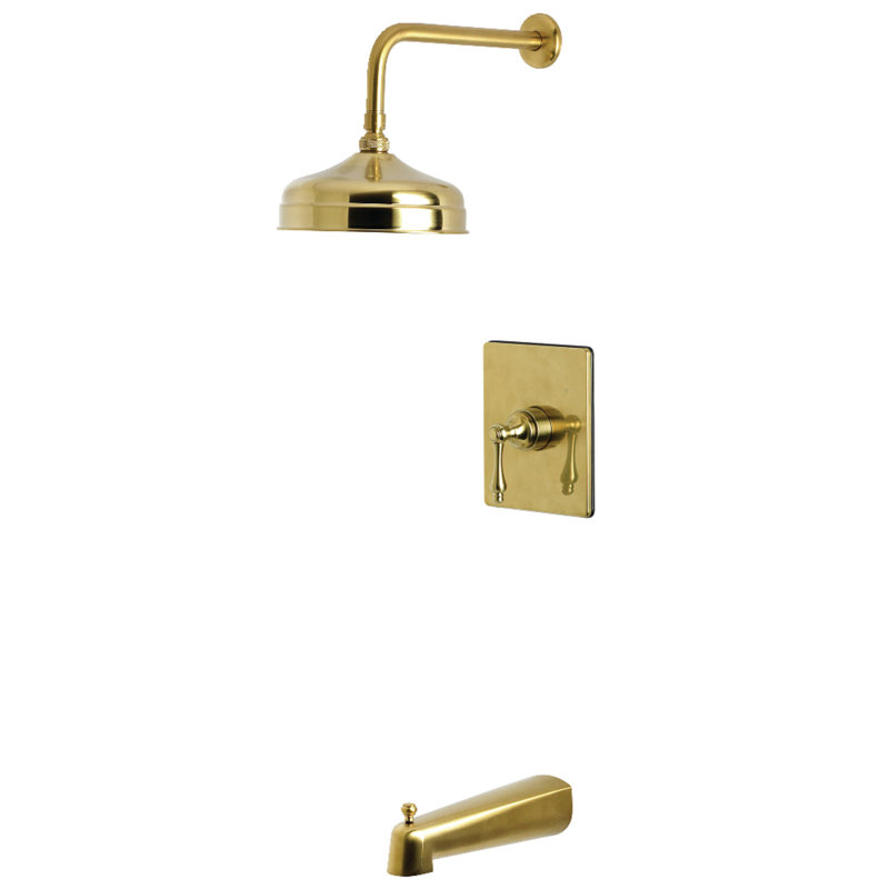 Robinet de baignoire et de douche à pression équilibrée à poignée simple Kingston Brass, Laiton brossé, Poignée levier