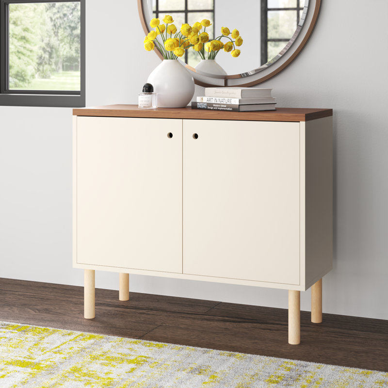 Armoire d'appoint 2 portes avec tablettes Ashaun Mid-Century - Latte, Latté