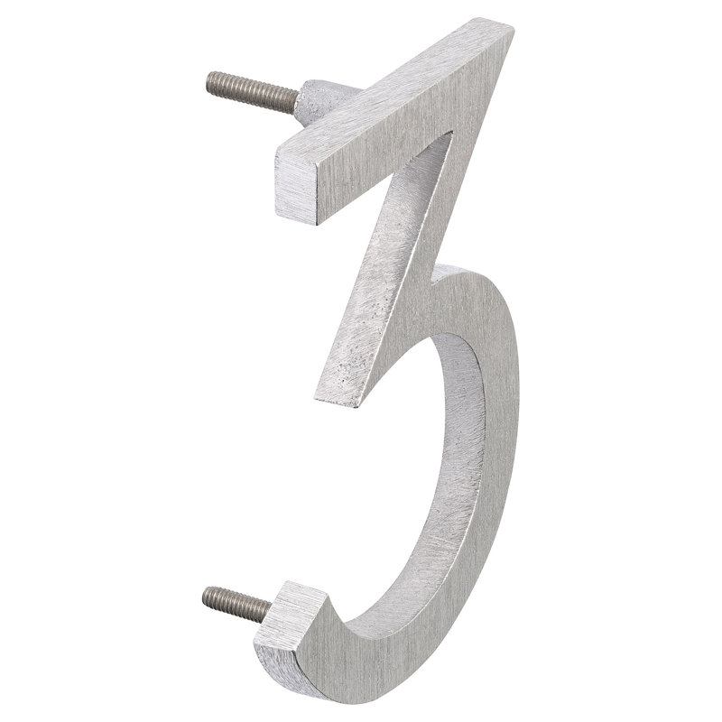 l 4 pi 5 po x Numéro de maison à fixation flottante, Aluminium poli, 3