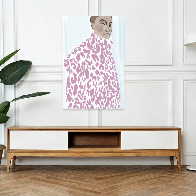 Impression d'art léopard rose, abstrait, moderne et élégant, 48" H x 32" W