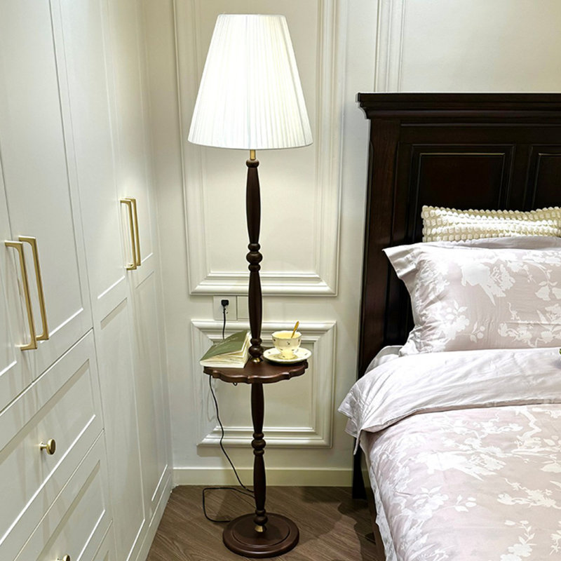 White + Nut-brown Fabric + Solid Wood Free form Floor Lamps