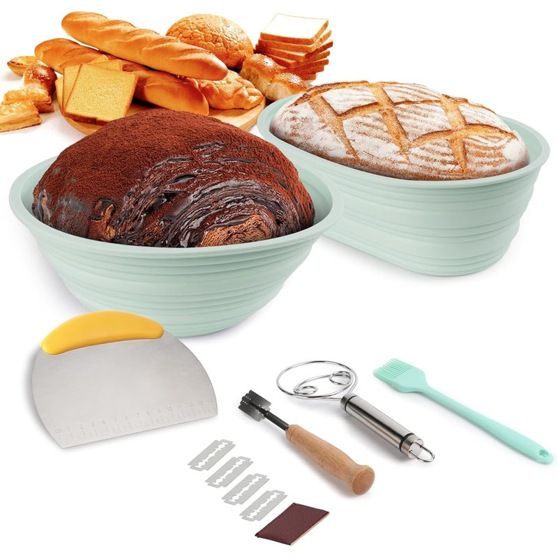 Banneton Bread Proofing Basket 7-Piece Bakeware Sets Sourdough Bread Baking Supplies 9 In Round & 10 In Oval