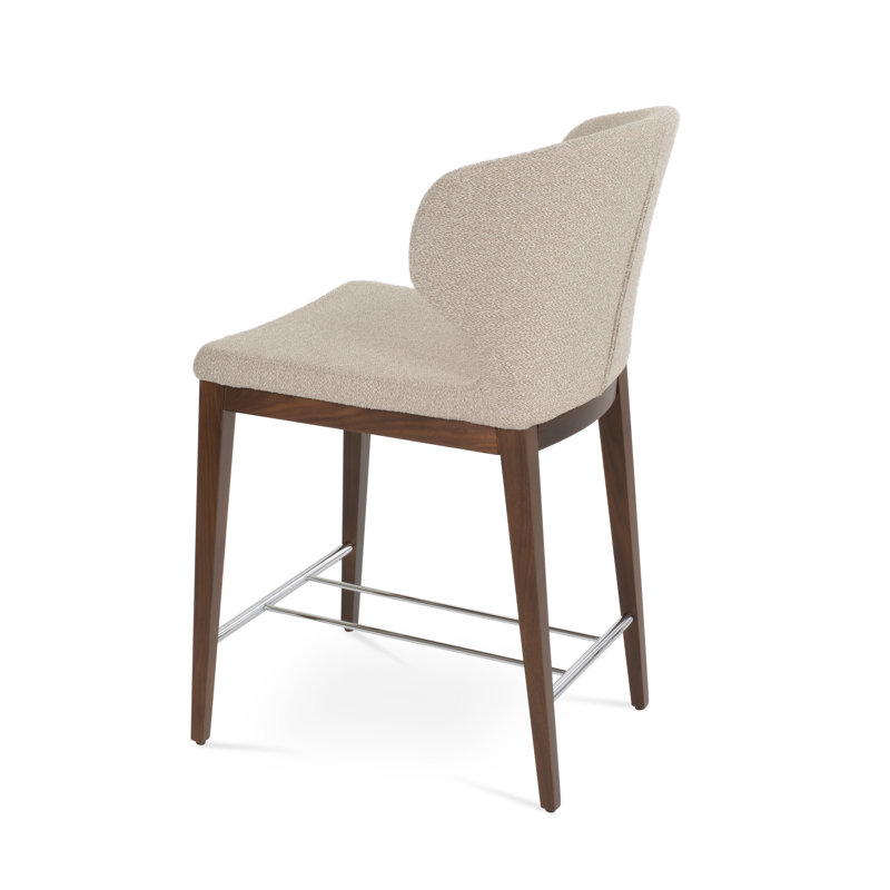Tabouret de bar et de comptoir en bois Amed Plus, Beige, Noyer, Tabouret de comptoir (siège d'une hauteur de 24 p