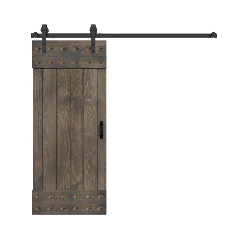 Smoky Gray Solid Wood 36" x 84" Barn Door Kit with Matte Black Hardware